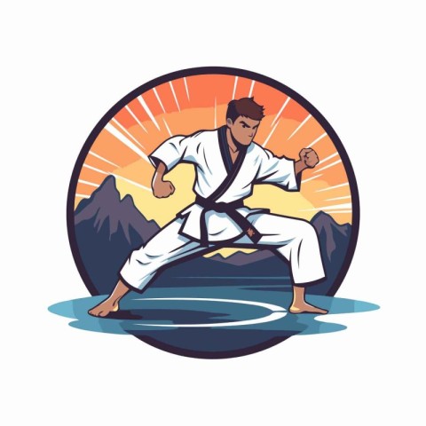 Karate man in kimono. Martial arts emblem. Vector illustration