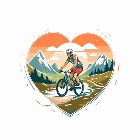 Vector illustration of mountain biking in heart shape with mount