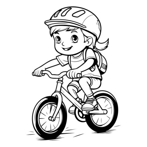 Illustration of a Little Girl Riding a Bike - Coloring Book