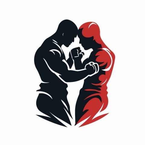 Boxing vector logo design template. Boxer with his partner.