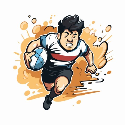 Rugby player with ball. Vector illustration in cartoon style.