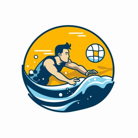 Vector illustration of a man swimming in the sea viewed from the