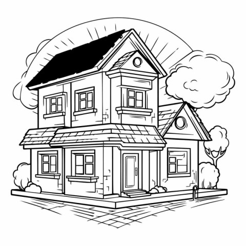 Hand drawn vector illustration of a house in the style of Doodle