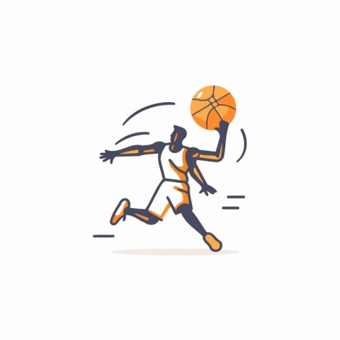 Basketball player with ball. Vector illustration in doodle style