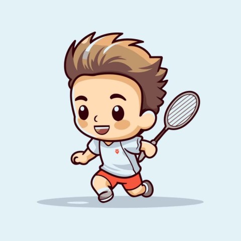 Cute boy playing badminton cartoon character vector illustration