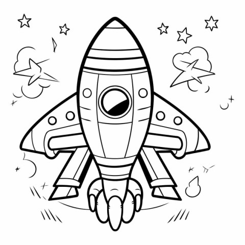 Cartoon space rocket. Coloring book for children. Vector illustr