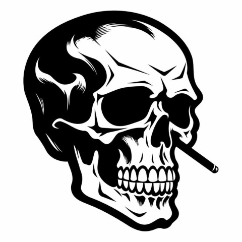 Skull with cigarette. Vector illustration for tattoo or t-shirt