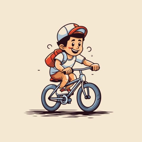 Illustration of a boy riding a bicycle. Cartoon style vector.