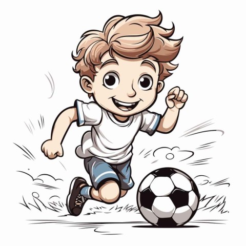 Boy playing soccer. Vector illustration of a boy kicking the bal