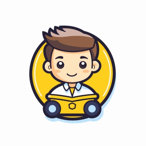 Boy Car Ride Icon - Vector Cartoon Illustration. Isolated On Whi