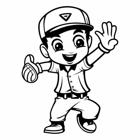 Baseball Player - Black and White Cartoon Mascot Illustration