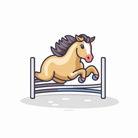 Horse jumping over obstacle. Flat style vector illustration on w