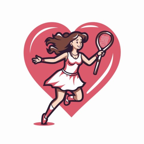 Tennis player woman with racket and ball in heart shape vector i