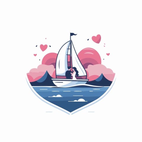 Sailing yacht in the sea. Vector illustration in flat style.