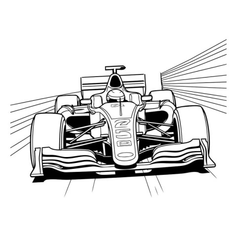 Racing car on the track. Monochrome vector illustration.