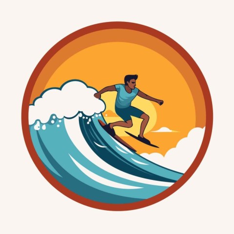 Surfer on the wave. Vector illustration in a flat style.