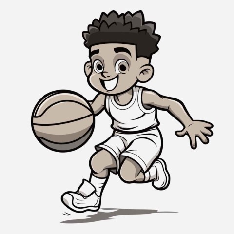 Illustration of a boy playing basketball isolated on a white bac