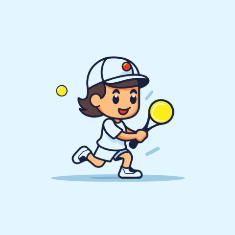 Cartoon tennis player with racket and ball. Flat style vector il