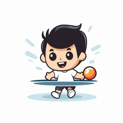 Cute boy playing table tennis isolated on white background. Vect