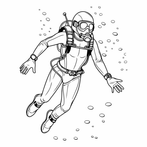 Sketch of a diver in a diving suit. Vector illustration.