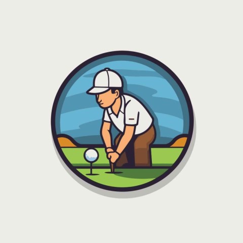 Golfer playing golf round icon. Vector illustration in flat styl