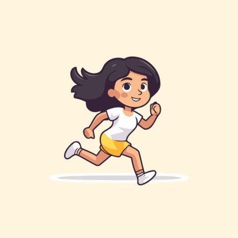 Cute girl running cartoon vector illustration. Cute little girl