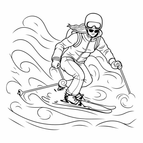 Skiing girl. Vector illustration of skier in action.