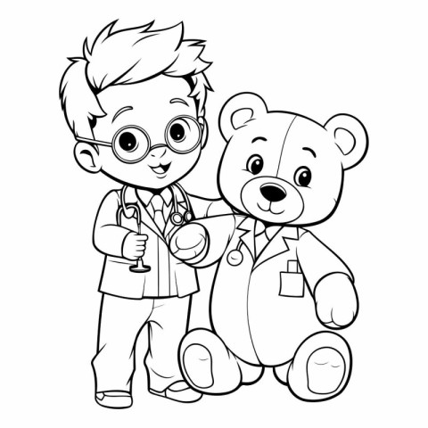 Doctor with teddy bear and stethoscope - Coloring book