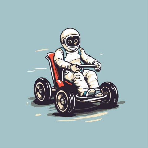 astronaut riding a race car. vector illustration. eps10