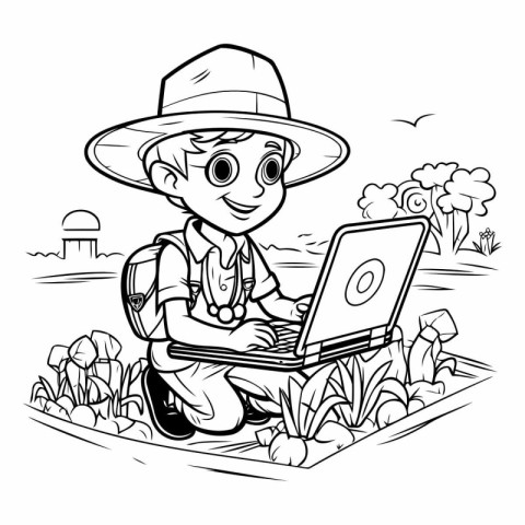 Black and White Cartoon Illustration of Gardener or Gardener wit