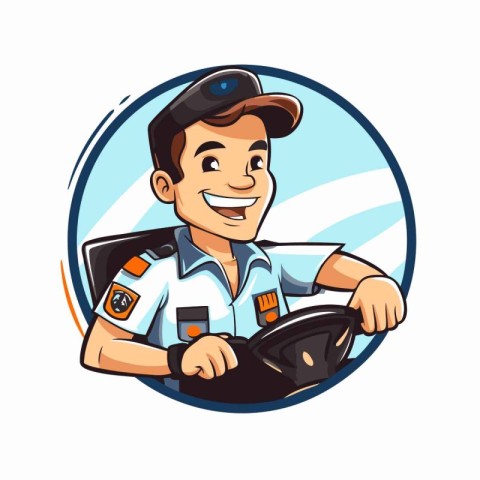 Vector illustration of a police officer or policeman holding a s