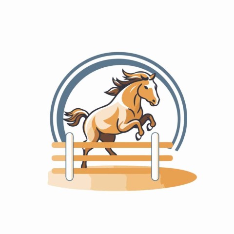 Horse jumping over a barrier on white background. Vector illustr