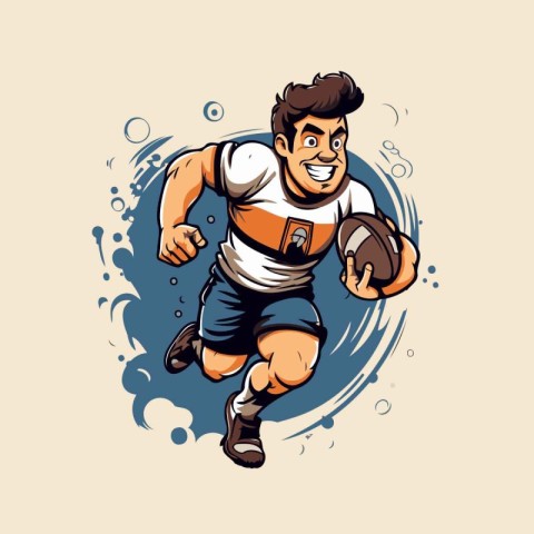 Illustration of a rugby player running with ball in hand drawn b