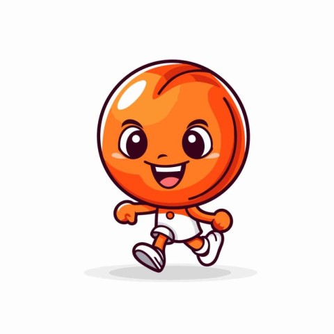 Cute cartoon orange ball character running and smiling. Vector i