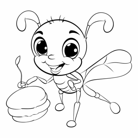 illustration of a cute little bee with a cookie on a white backg