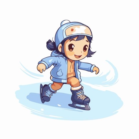 Cute little girl skating on ice. Vector illustration isolated on