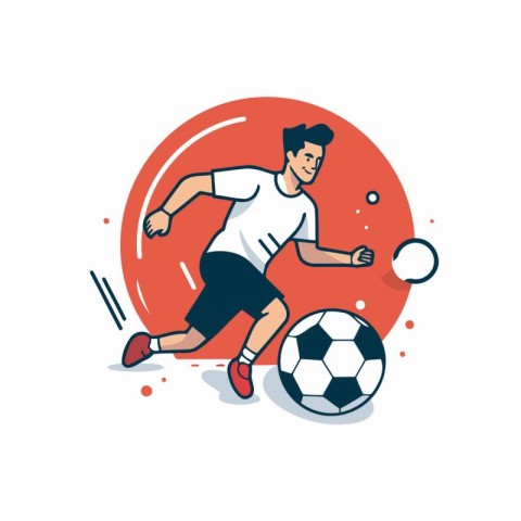 Soccer player with ball. Vector illustration in flat linear styl