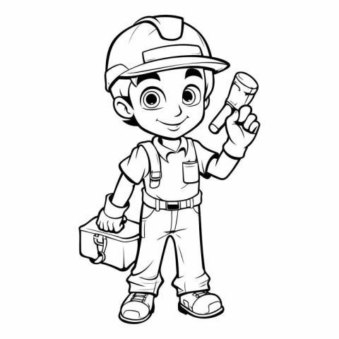 Cartoon construction worker. Vector clip art illustration for co