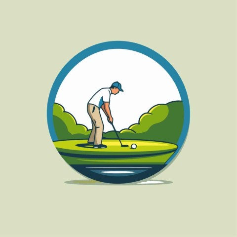 Golfer on golf course. Vector illustration in flat style.