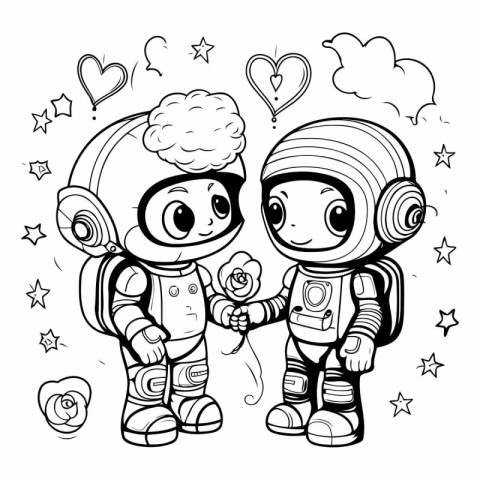 Coloring book for children: Astronaut and cosmonaut in love