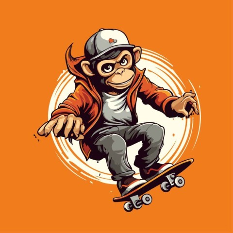 Monkey skateboarder. Vector illustration for t-shirt print