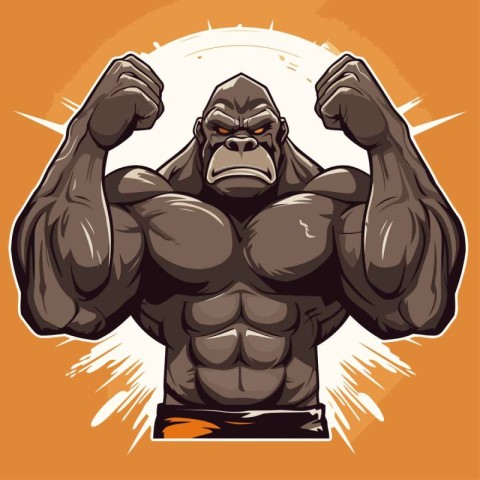 Vector illustration of a strong gorilla flexing his muscles in f