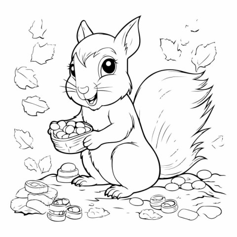 Squirrel with a basket of eggs. Vector illustration for coloring