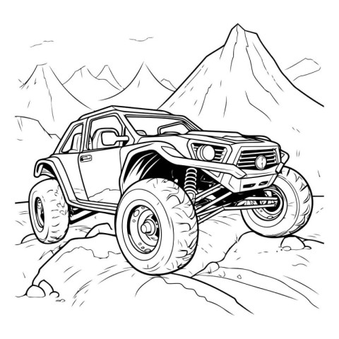 Vector hand drawn illustration of off-road vehicle in the mounta