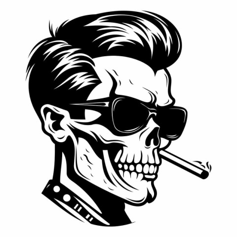 Skull with sunglasses and cigar. Vector illustration for your de