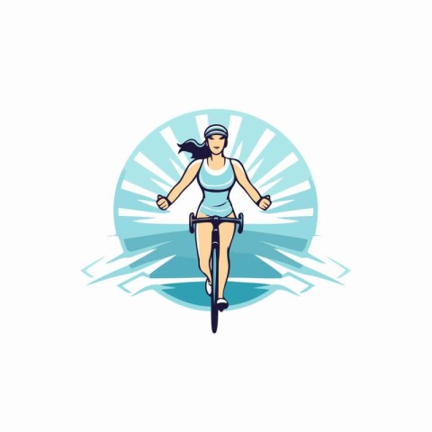 Sporty woman riding a bicycle on the beach. Vector illustration.