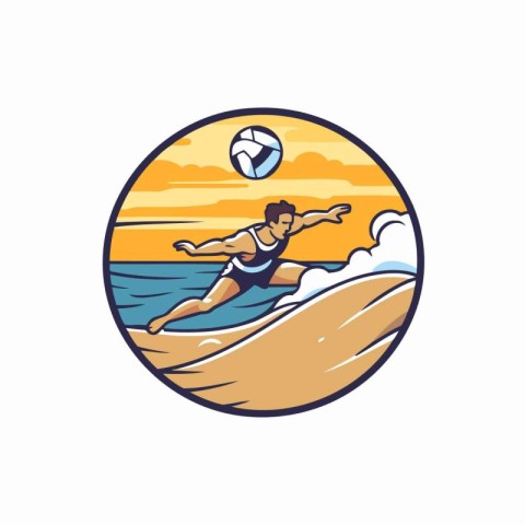 Beach volleyball player on the beach. Vector illustration in ret