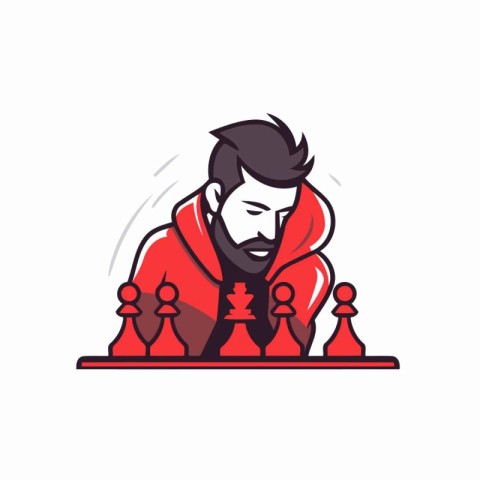 Vector illustration of a man playing chess isolated on a white b