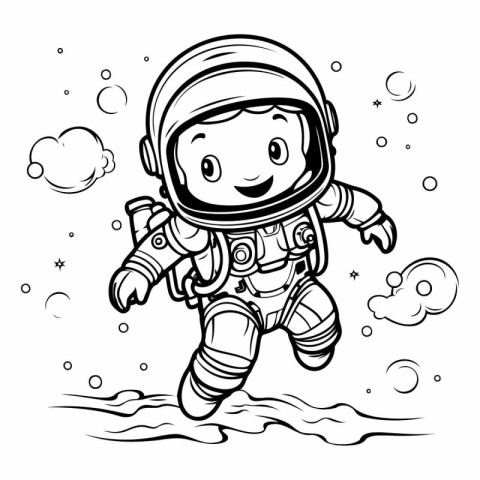 Coloring book for children: astronaut in space suit. Vector illu