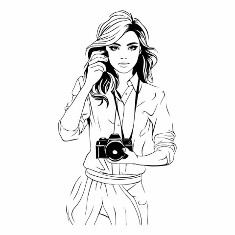 Beautiful girl photographer with camera. Vector illustration in